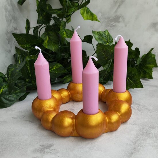Adventní zlatý svícen kulatý